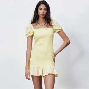 Zara Yellow Textured Weave Mini Dress